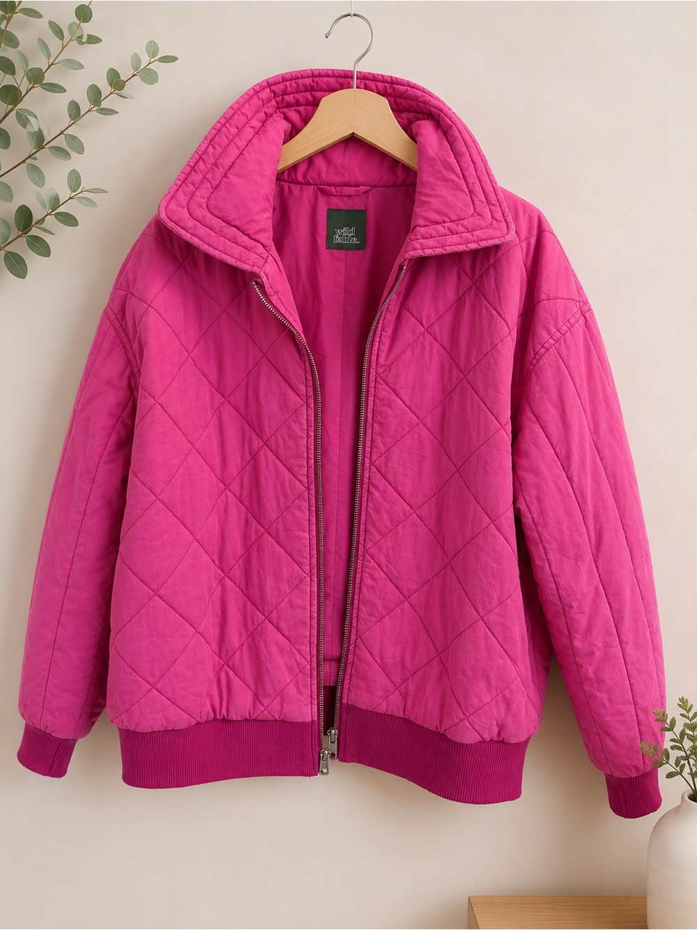 wild fable Hot Pink Quilted Bomber Jacket